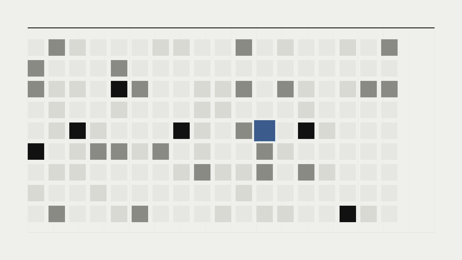 Abstract grid of blocks in slate and black on an off-white background